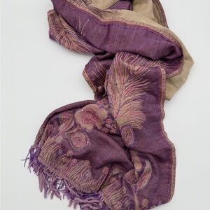 Elegant Purple and Tan Embroidered Scarf